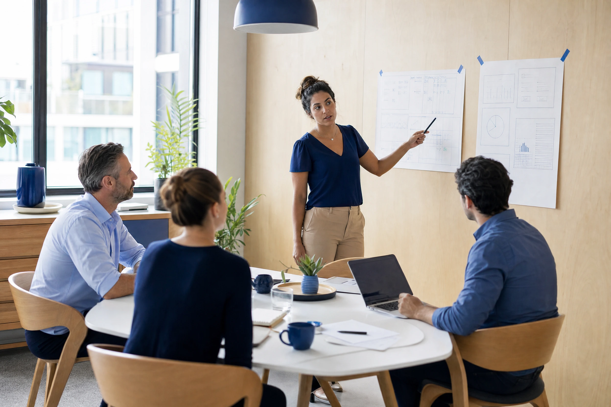 Scène illustrative : une petite équipe échange sur l’avancement d’un projet